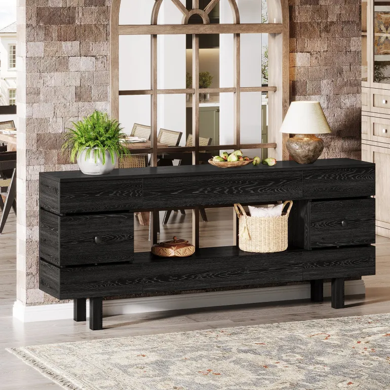 Outlet Tribesigns 70.8" Console Table, Farmhouse 2 - Tier Entryway Table with Display Shelf