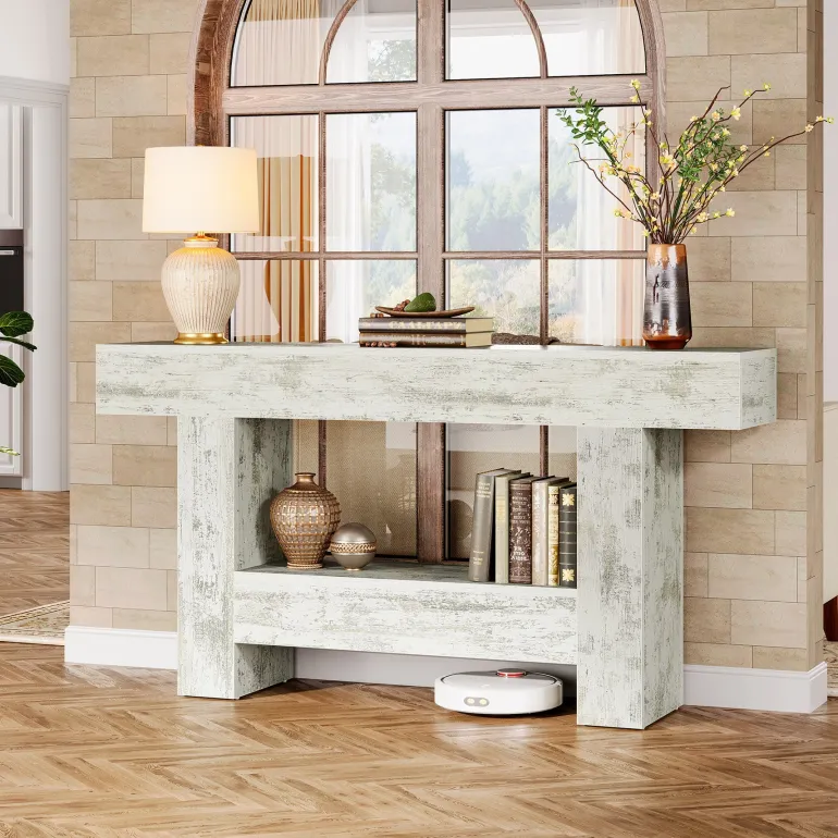 Store Tribesigns 63" Console Table, Farmhouse Sofa Table Entryway Table With Storage