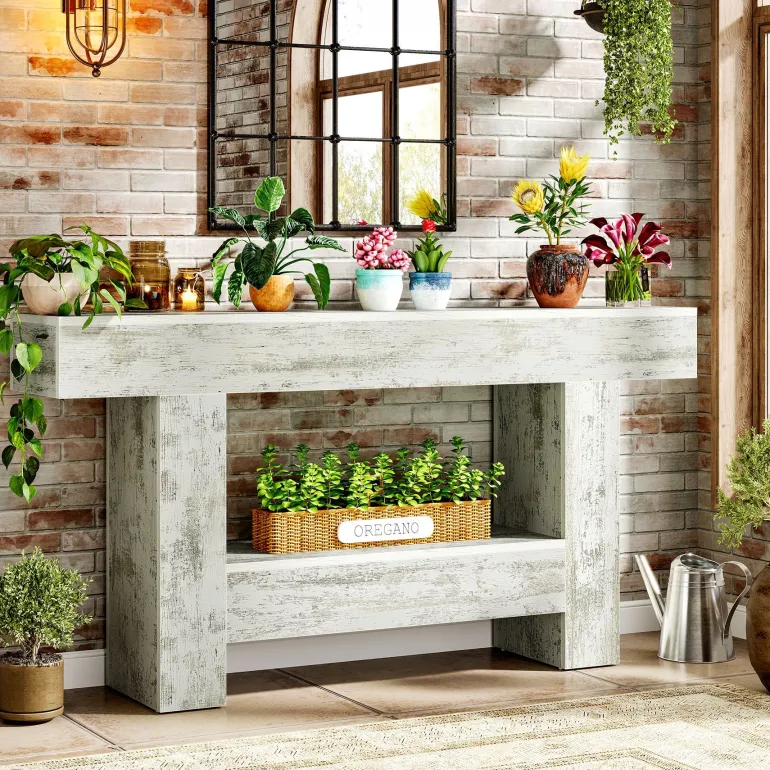 Store Tribesigns 63" Console Table, Farmhouse Sofa Table Entryway Table With Storage