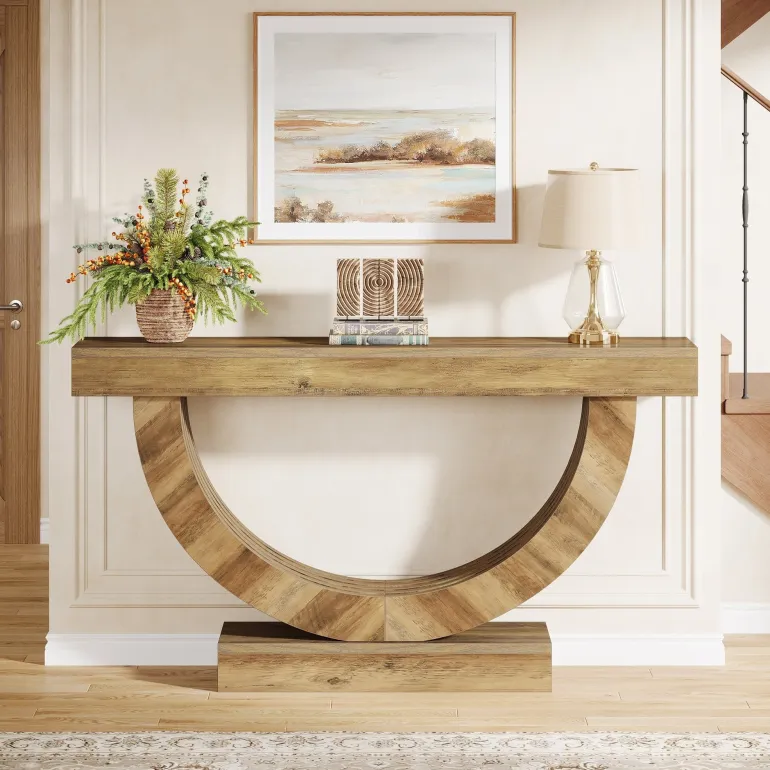 Hot Tribesigns 59" Console Table, Farmhouse Sofa Table Hallway Table with Half - circle Base