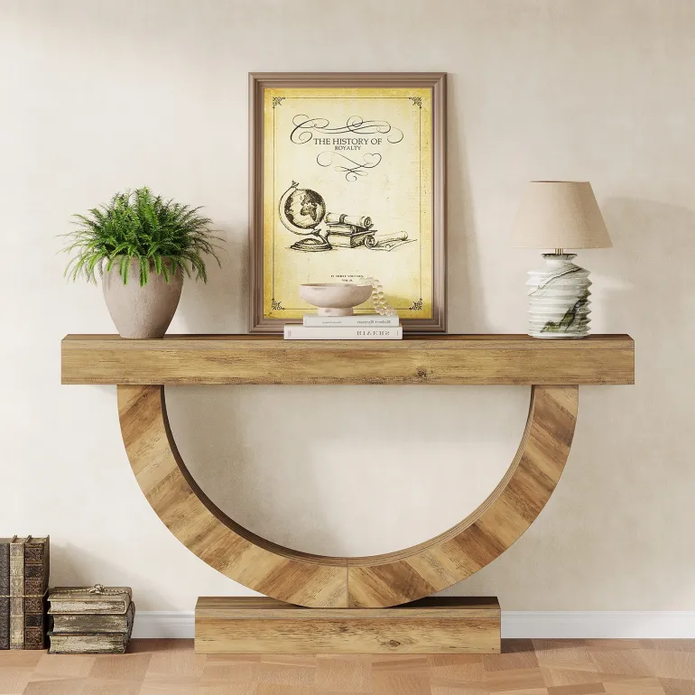Hot Tribesigns 59" Console Table, Farmhouse Sofa Table Hallway Table with Half - circle Base