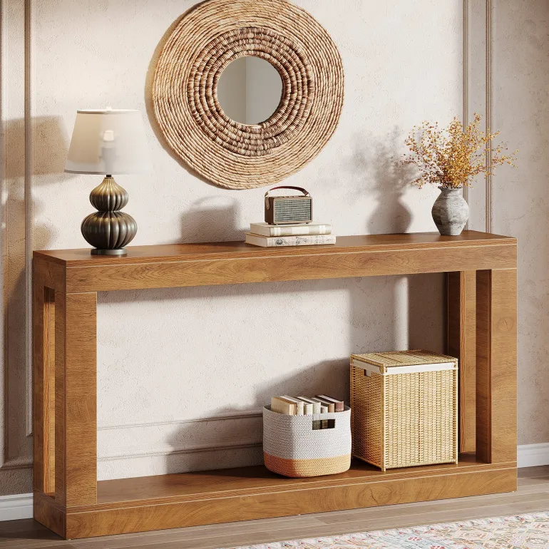 Outlet Tribesigns 63" Console Table, Farmhouse Entryway Table Sofa Table with Storage