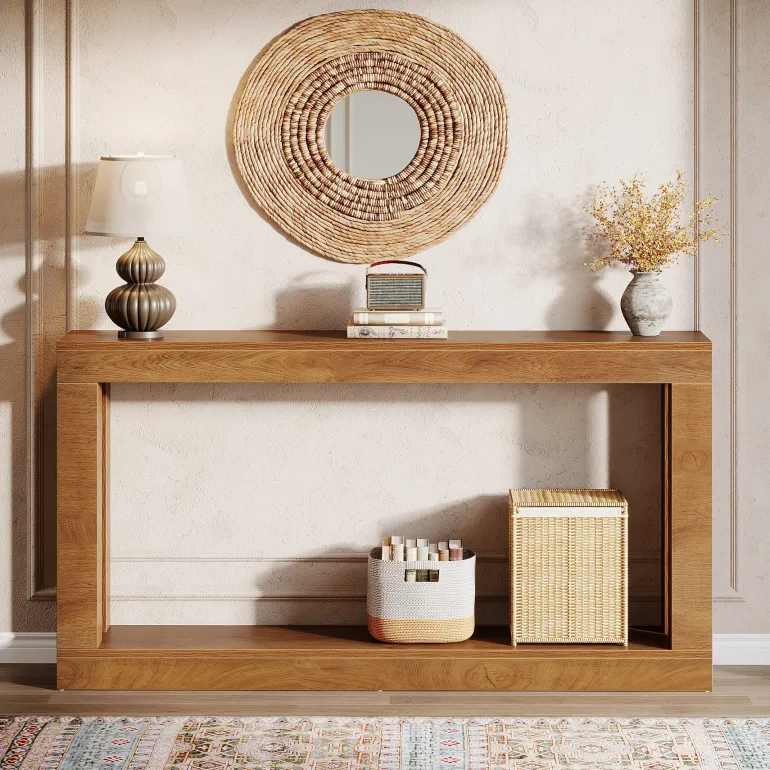 Outlet Tribesigns 63" Console Table, Farmhouse Entryway Table Sofa Table with Storage