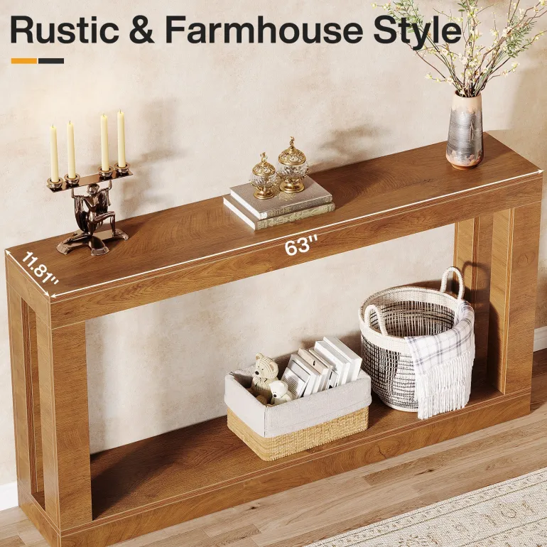 Outlet Tribesigns 63" Console Table, Farmhouse Entryway Table Sofa Table with Storage