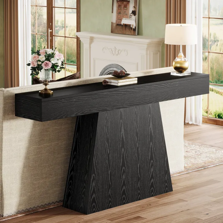 Shop Tribesigns 63" Console Table, Farmhouse Entryway Table Sofa Table with Trapezoidal Base