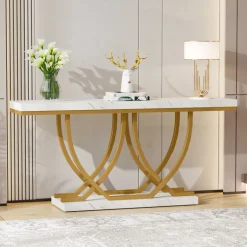 Flash Sale Tribesigns 59" Console Table, Faux Marble Entryway Sofa Table Behind The Couch