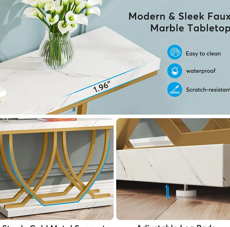 Flash Sale Tribesigns 59" Console Table, Faux Marble Entryway Sofa Table Behind The Couch
