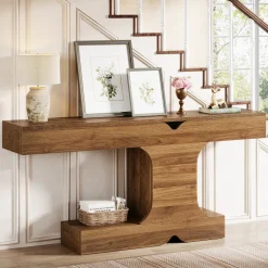Shop Tribesigns 63" Console Table, I - Shaped Farmhouse Sofa Table Entryway Table