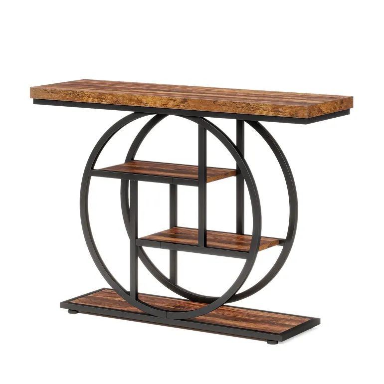Discount Tribesigns 41.3" Console Table, Industrial 4 - Tier Sofa Entryway Table with Circle Base