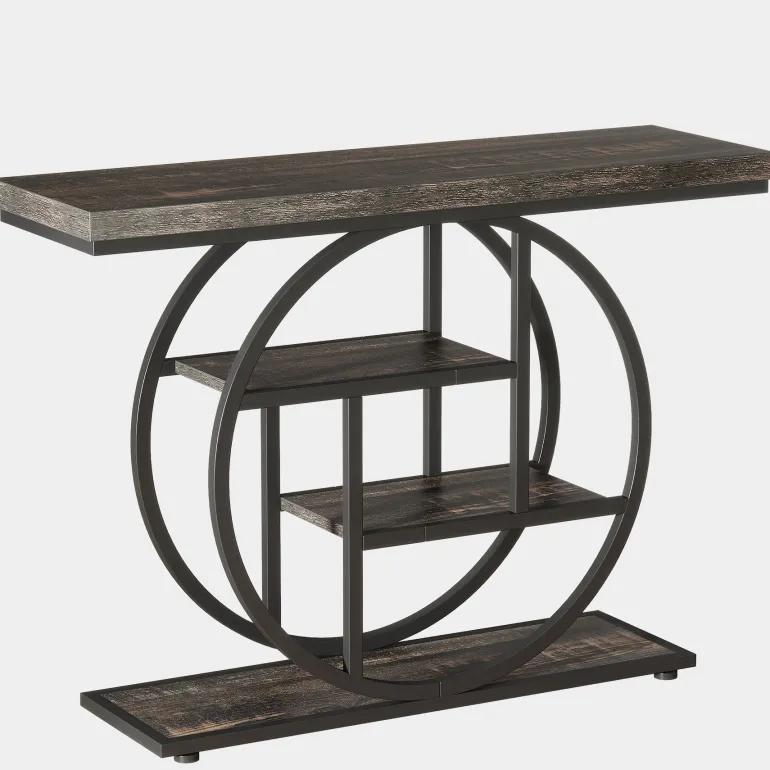 Discount Tribesigns 41.3" Console Table, Industrial 4 - Tier Sofa Entryway Table with Circle Base