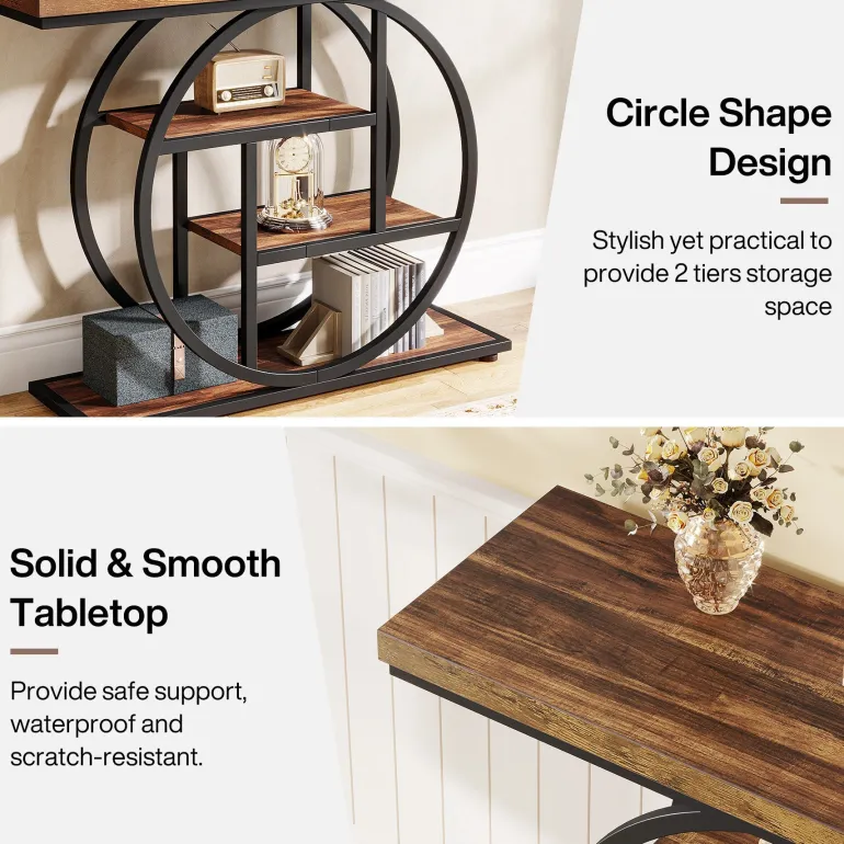 Discount Tribesigns 41.3" Console Table, Industrial 4 - Tier Sofa Entryway Table with Circle Base