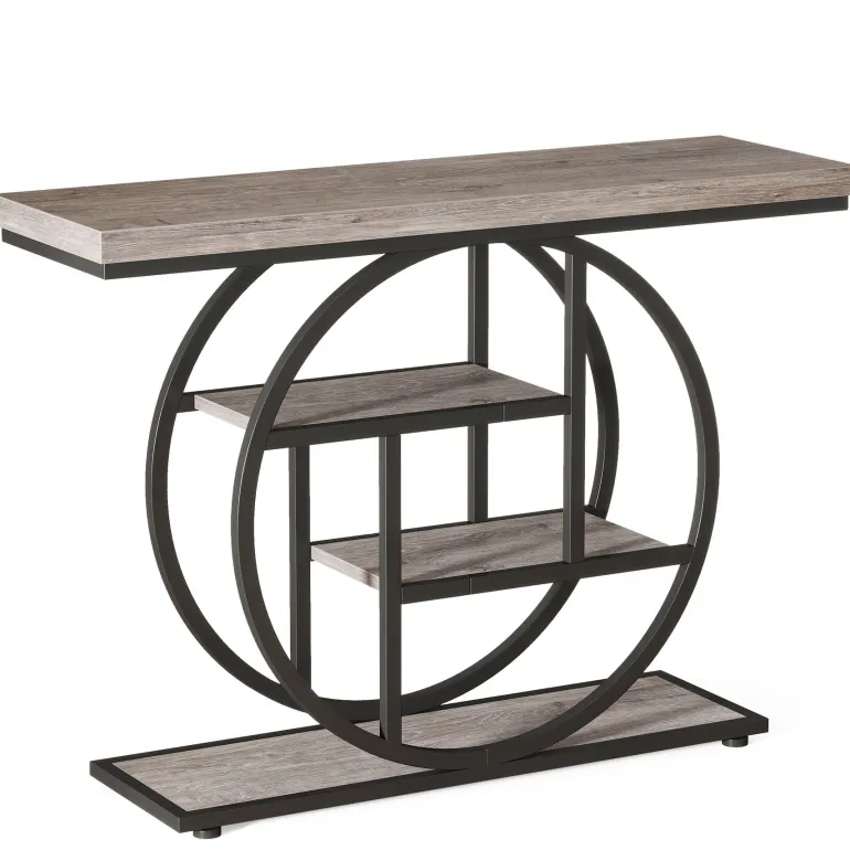 Discount Tribesigns 41.3" Console Table, Industrial 4 - Tier Sofa Entryway Table with Circle Base