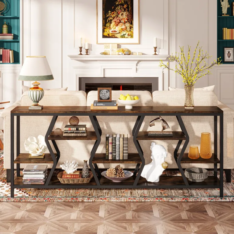 Store Tribesigns 70.9" Console Table Industrial Sofa Table with Storage Shelves