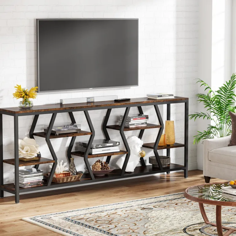 Store Tribesigns 70.9" Console Table Industrial Sofa Table with Storage Shelves