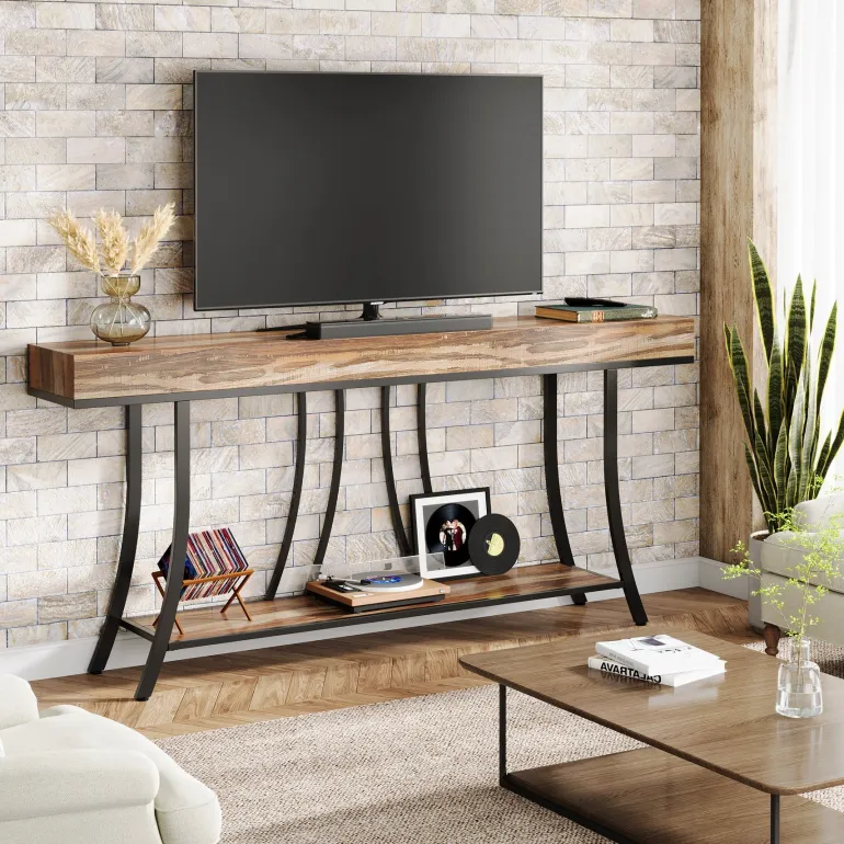 Cheap Tribesigns 70.9" Console Table, Industrial Narrow Sofa Table with Storage Shelves