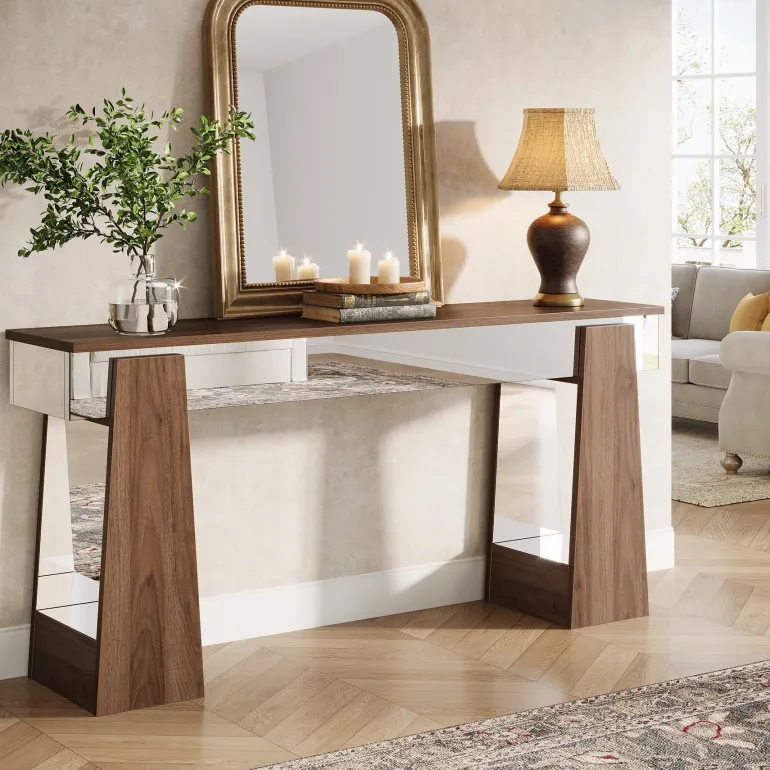 Online Tribesigns 63" Console Table, Mirrored Entrance Table with Thickened Legs