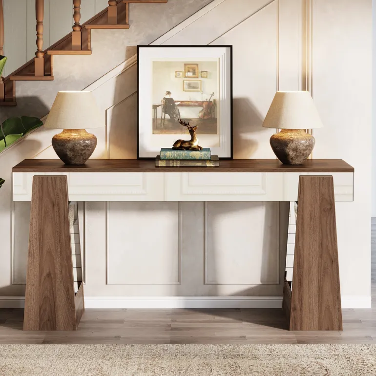 Online Tribesigns 63" Console Table, Mirrored Entrance Table with Thickened Legs