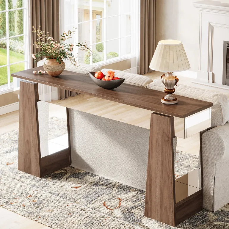 Online Tribesigns 63" Console Table, Mirrored Entrance Table with Thickened Legs