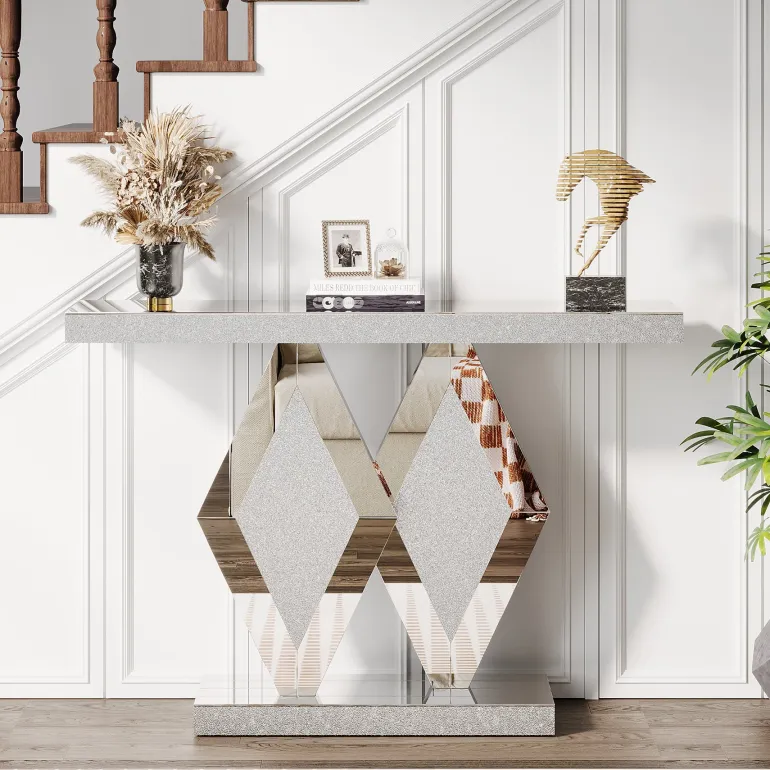 Shop Tribesigns 47.2" Console Table, Mirrored Sofa Table With Acrylic Diamonds