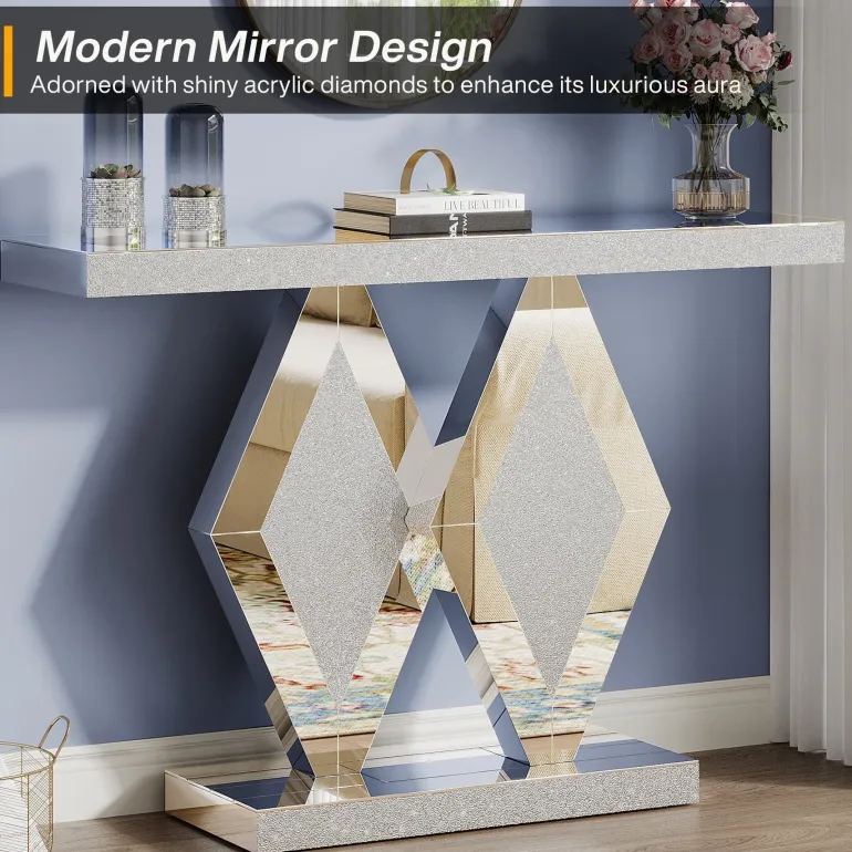 Shop Tribesigns 47.2" Console Table, Mirrored Sofa Table With Acrylic Diamonds