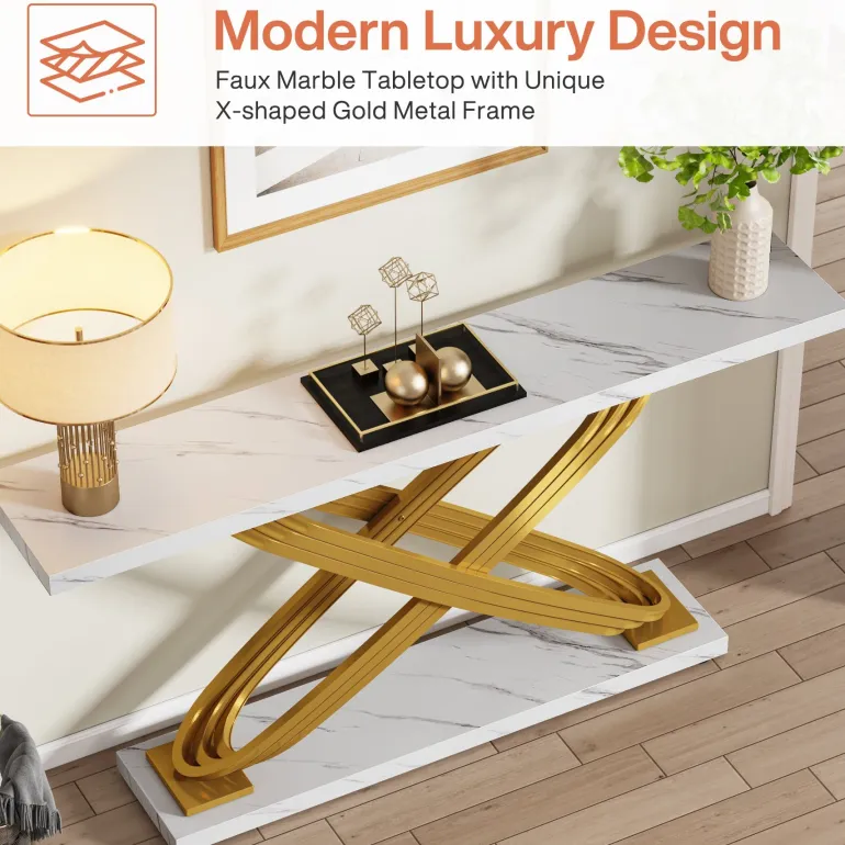 Flash Sale Tribesigns 55" Console Table Modern Faux Marble Sofa Entryway Table