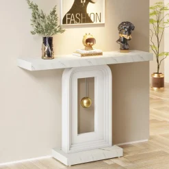 Online Tribesigns 39.4" Console Table, Modern Sofa Entryway Table with Gold Decor