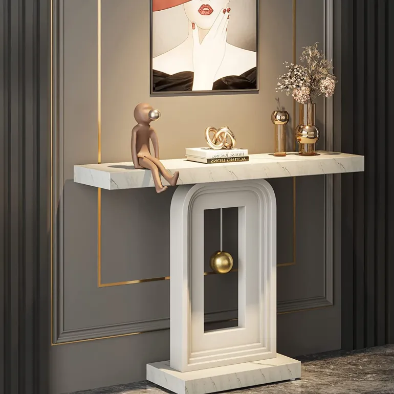 Online Tribesigns 39.4" Console Table, Modern Sofa Entryway Table with Gold Decor