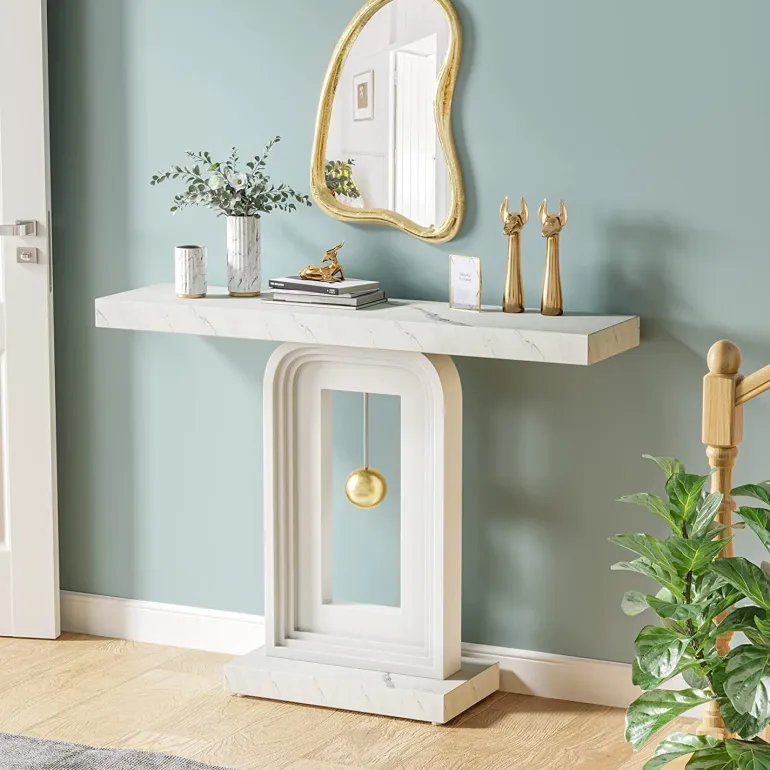 Online Tribesigns 39.4" Console Table, Modern Sofa Entryway Table with Gold Decor