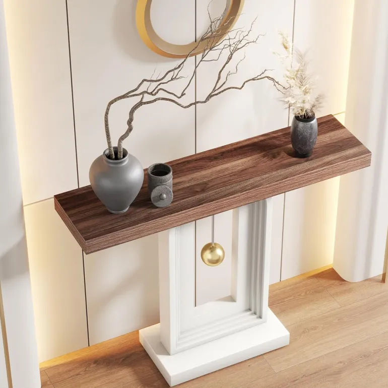 Online Tribesigns 39.4" Console Table, Modern Sofa Entryway Table with Gold Decor