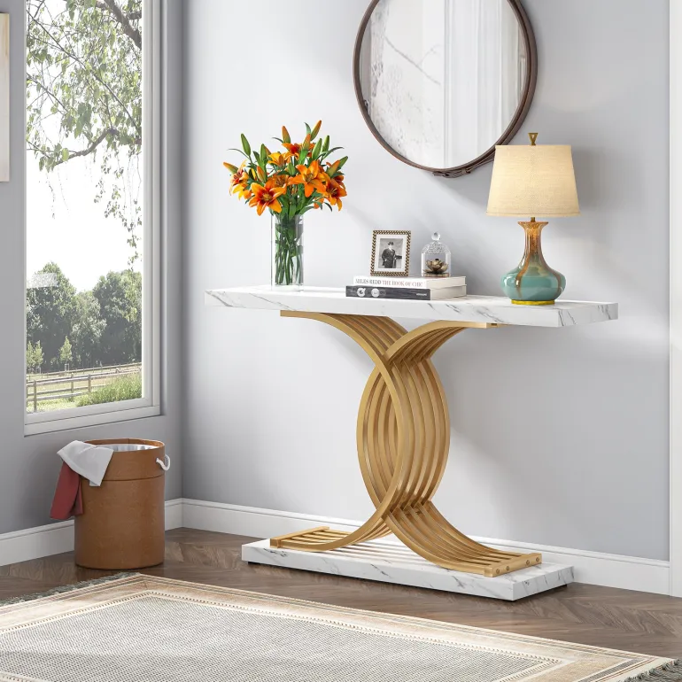 Best Tribesigns 39" Console Table, Narrow Faux Marble Entryway Hallway Sofa Table