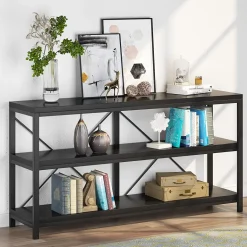 Store Tribesigns 55" Console Table, Sofa Table TV Stand with 3-Tier Storage Shelves
