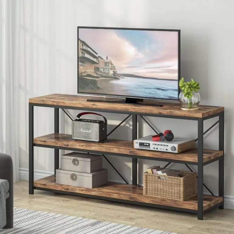 Store Tribesigns 55" Console Table, Sofa Table TV Stand with 3-Tier Storage Shelves