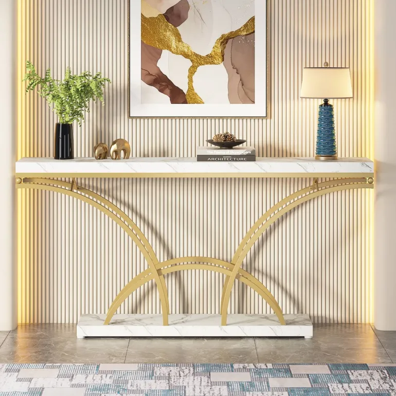 New Tribesigns 70.9" Console Table, Sofa Table with Faux Marble Tabletop for Entryway