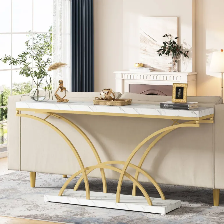 New Tribesigns 70.9" Console Table, Sofa Table with Faux Marble Tabletop for Entryway
