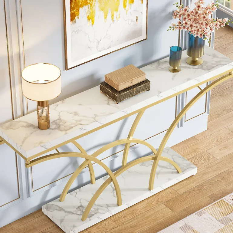 New Tribesigns 70.9" Console Table, Sofa Table with Faux Marble Tabletop for Entryway