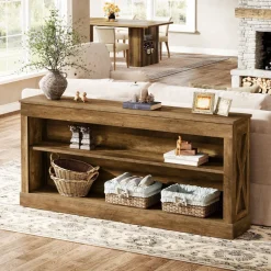 Outlet Tribesigns 63" Console Table, Vintage Entryway Table with 3 - Tier Storage Shelf