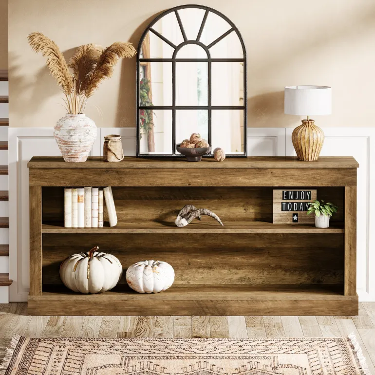 Outlet Tribesigns 63" Console Table, Vintage Entryway Table with 3 - Tier Storage Shelf