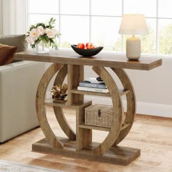 Cheap Tribesigns 42.5" Console Table, Wood 5 - Tier Sofa Entryway Table with Geometric Base
