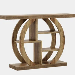 Cheap Tribesigns 42.5" Console Table, Wood 5 - Tier Sofa Entryway Table with Geometric Base