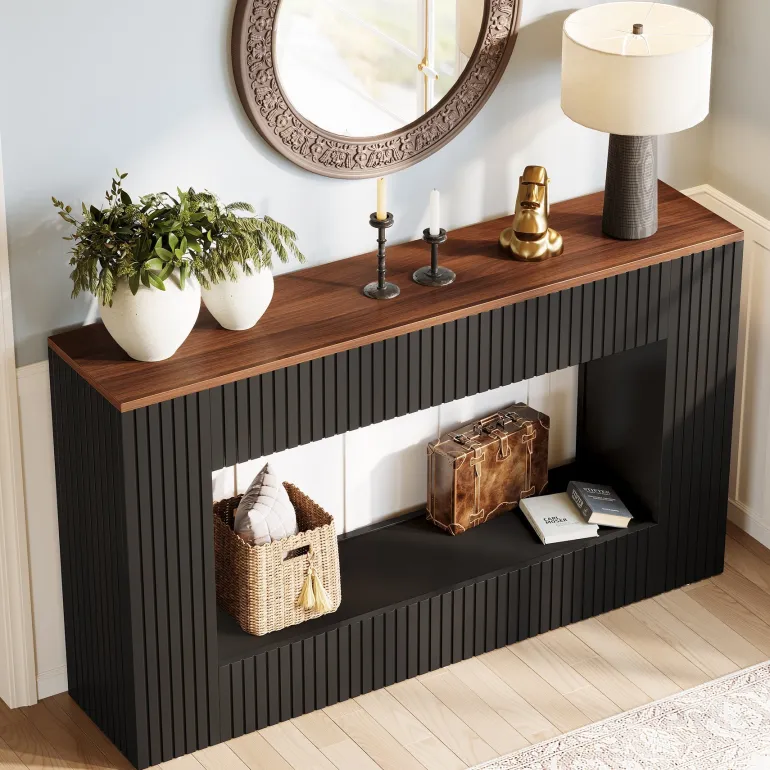Hot Tribesigns 55" Console Table, Wood Entryway Table Sofa Table with Storage