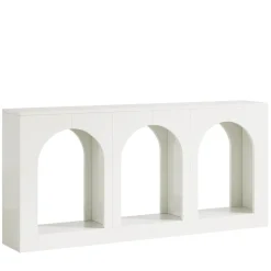 Cheap Tribesigns 70.8" Console Table, Wood Entryway Entry Table with 3 Arched Shelves
