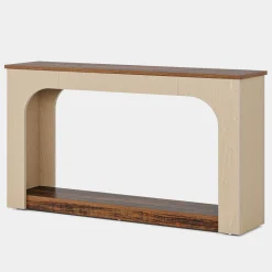 Best Sale Tribesigns 55" Console Table, Wood Farmhouse 2-Tier Sofa Table with LED Lights