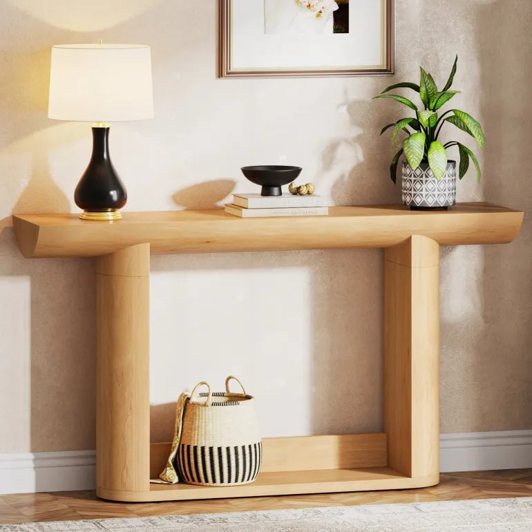Hot Tribesigns 55" Console Table, Wood Farmhouse Sofa Table Entryway Table