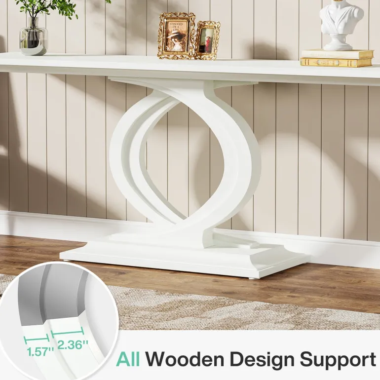 Store Tribesigns 59" Console Table, Wood Narrow Sofa Table with Double Arc Base