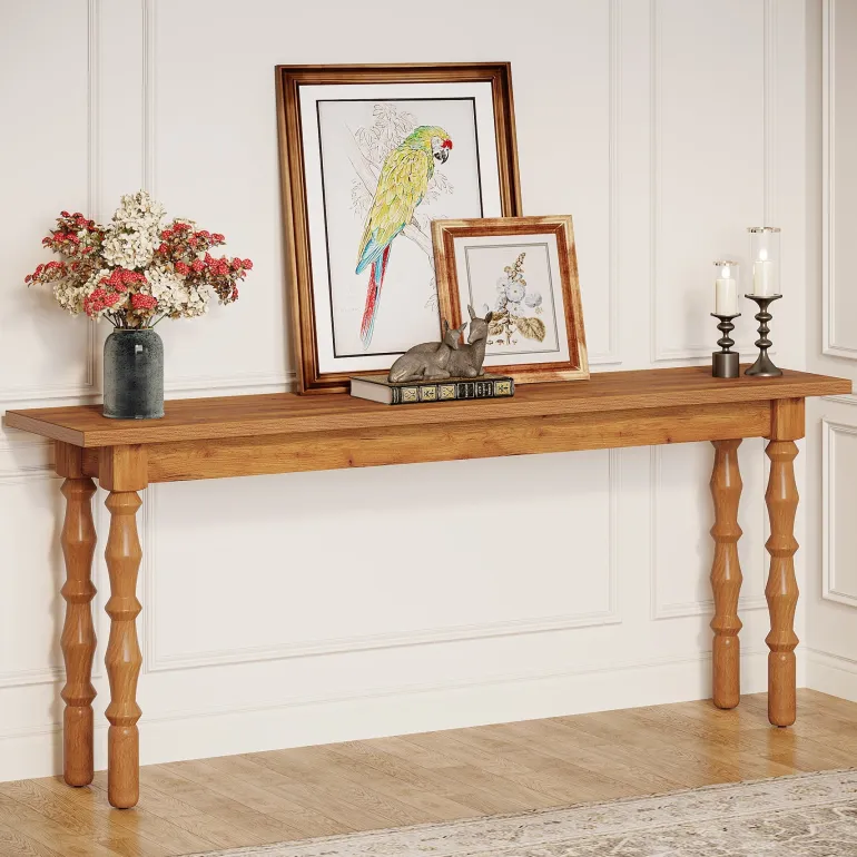 Store Tribesigns 70.9" Console Table, Wood Sofa Table Behind Couch
