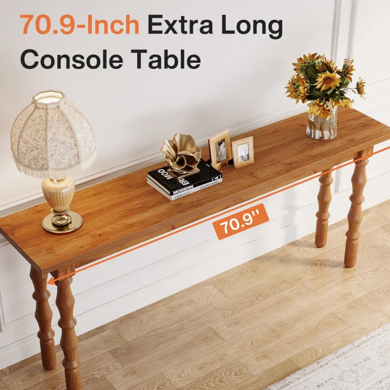 Store Tribesigns 70.9" Console Table, Wood Sofa Table Behind Couch