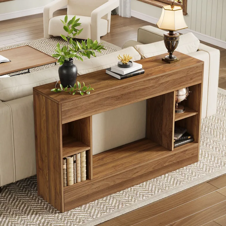 Sale Tribesigns 55" Console Table, Wood Sofa Table Hallway Table with Storage Cubes