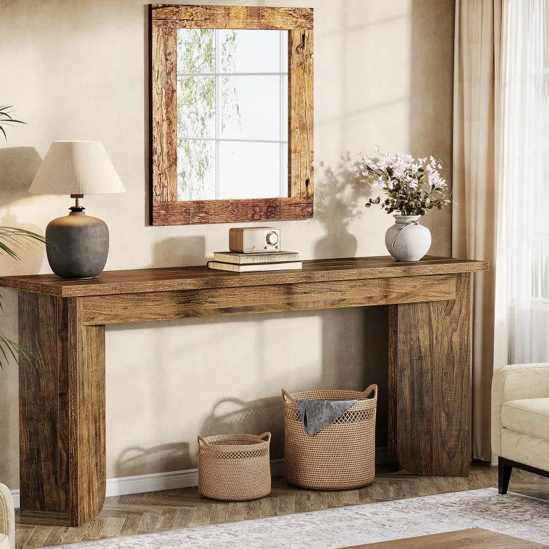 Flash Sale Tribesigns 70.9" Console Table, Wood Sofa Table Hallway Table with Double Pedestal