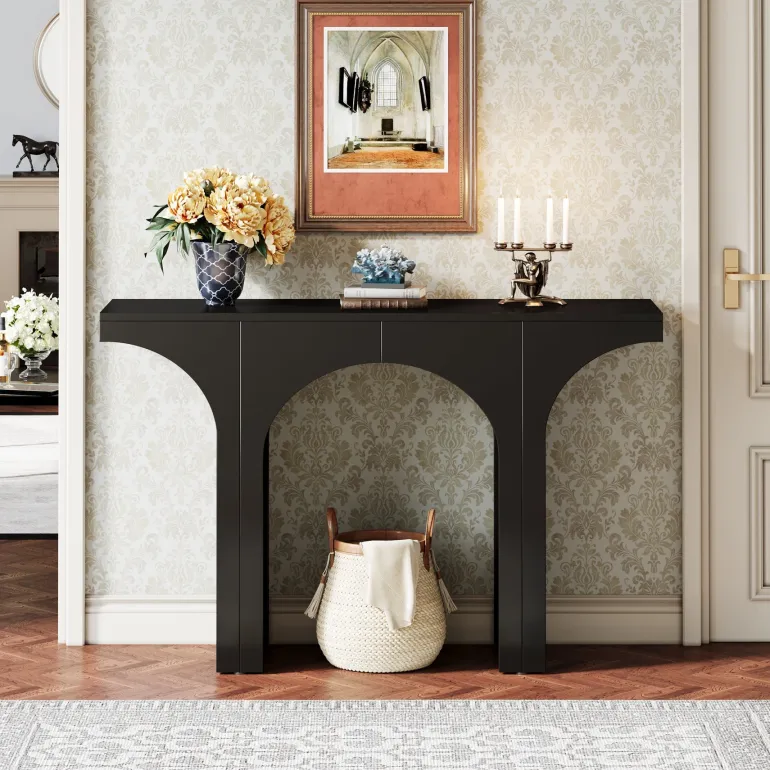 Flash Sale Tribesigns 47" Console Table, Wooden Entryway Table Sofa Table with Arch Base
