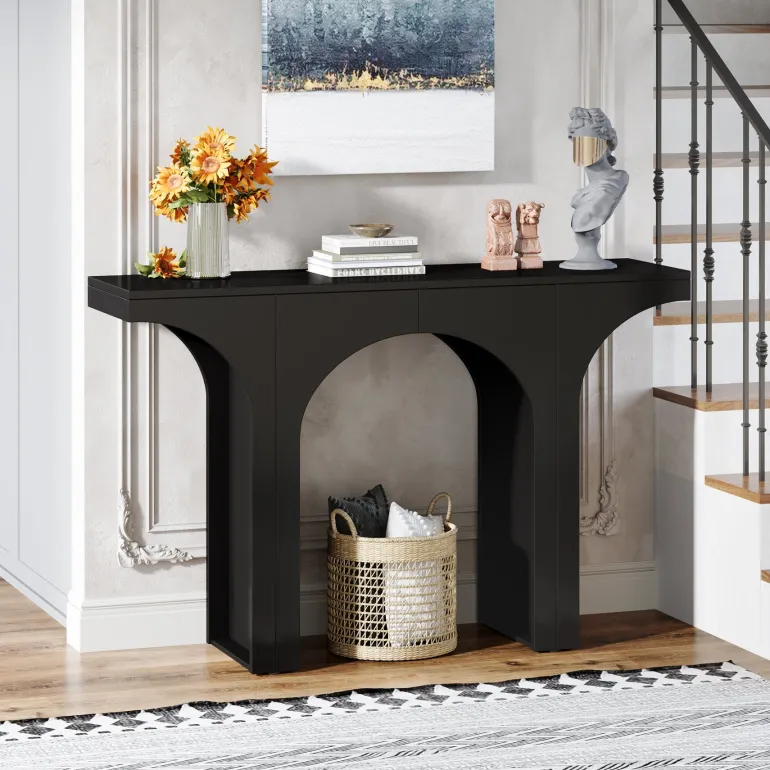 Flash Sale Tribesigns 47" Console Table, Wooden Entryway Table Sofa Table with Arch Base